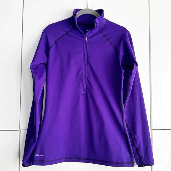 Nike Pro Dri-Fit Purple 1/2 Zip Pullover Size Medium Women’s Thumb Hole Athletic - Picture 1 of 9